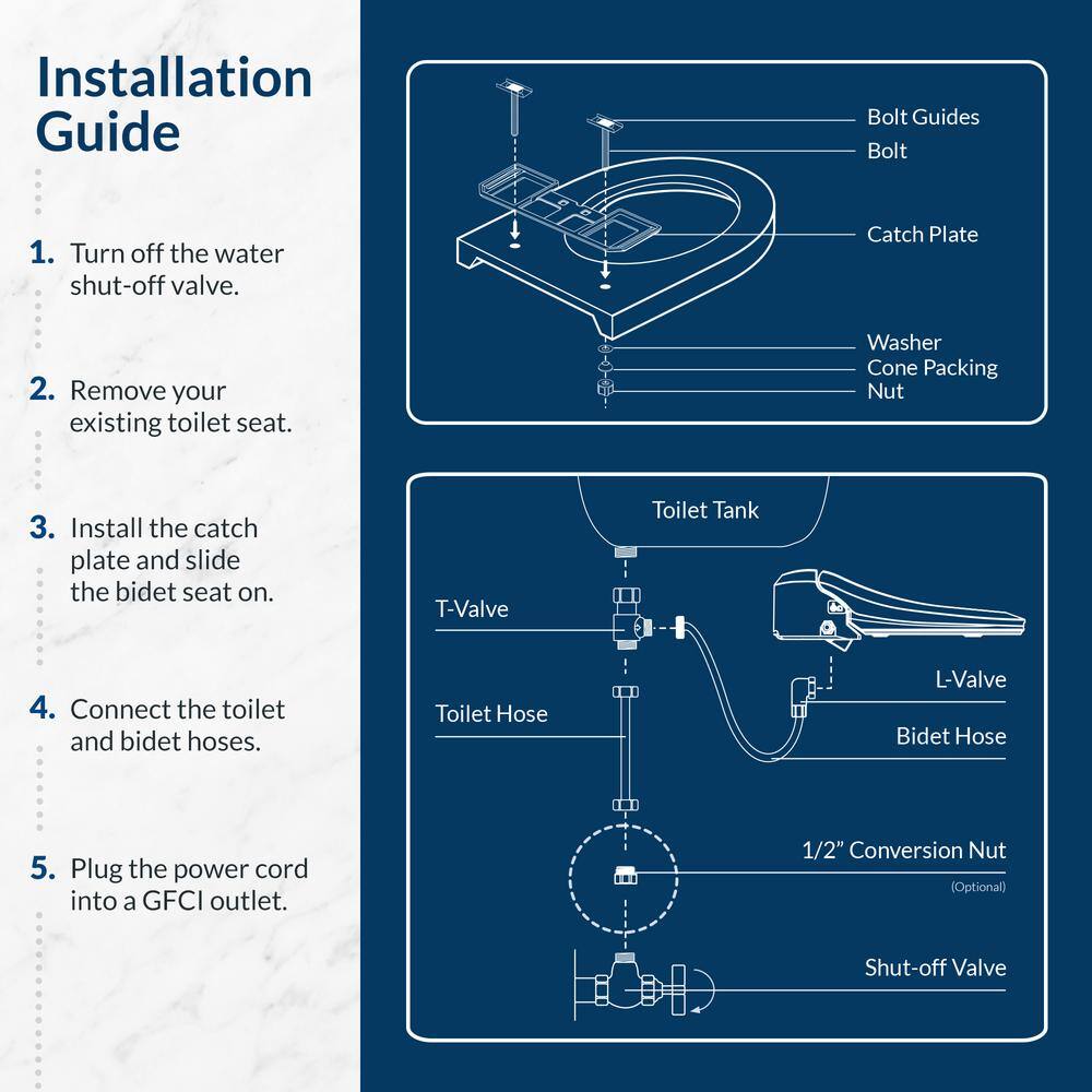 USPA 6800 Luxury Electric Bidet Seat for Elongated Toilets in White USPA6800-E