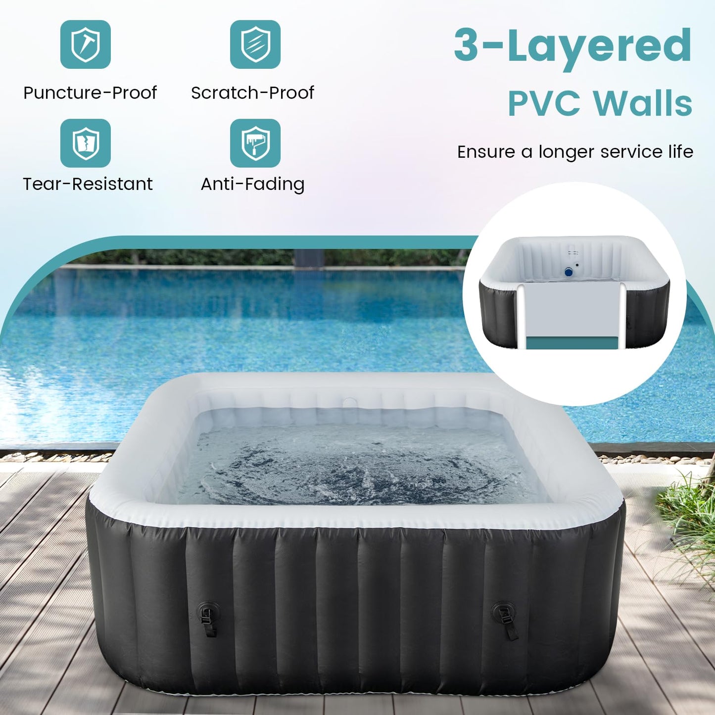 Inflatable Hot Tub, Blowup Pool Hottub, Portable Outdoor Water SPA