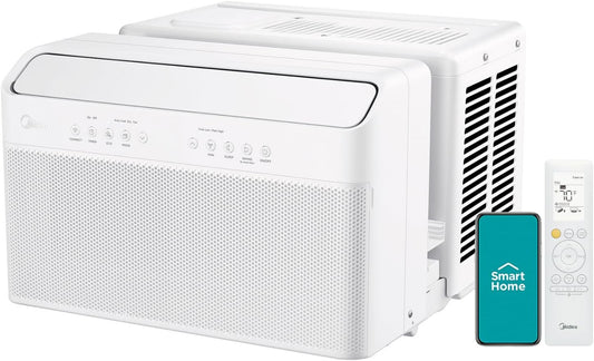 8,000 BTU U-Shaped Smart Inverter Air Conditioner – Cools up to 350 Sq. Ft., Ultra Quiet with Open Window Flexibility, Compatible with Alexa, 35% Energy Savings, Remote Control (Renewed)